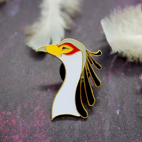 White Secretary Bird Enamel Pin